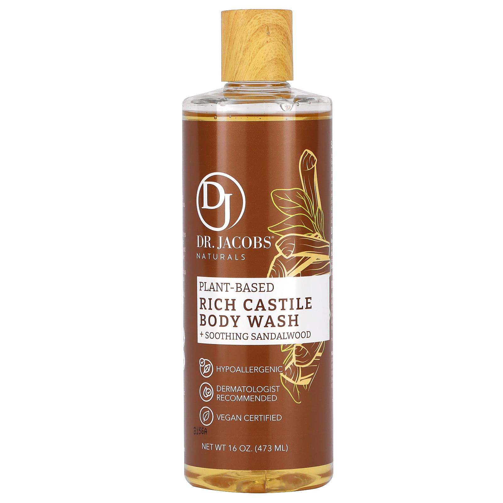 Dr. Jacobs Naturals-Plant-Based Rich Castile Body Wash-Soothing Sandalwood-16 oz (473 ml)