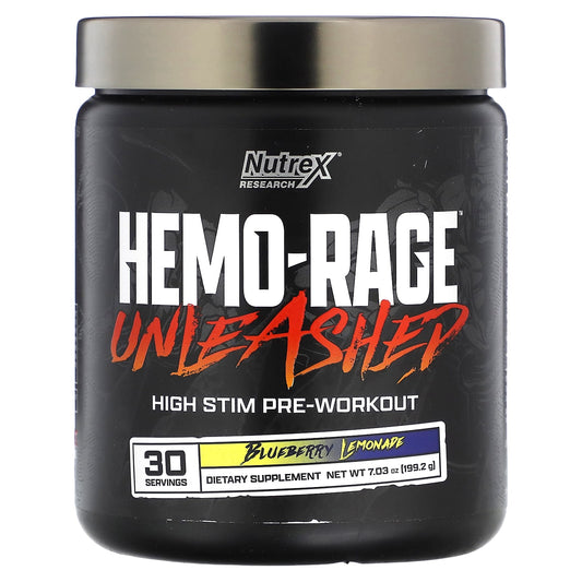 Nutrex Research-Hemo-Rage Unleashed-High Stim Pre-Workout-Blueberry Lemonade-7.03 oz (199.2 g)