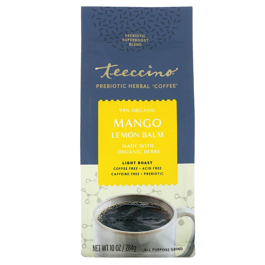 Teeccino-Prebiotic Herbal Coffee-Mango Lemon Balm-Light Roast-Caffeine Free-10 oz (284 g)