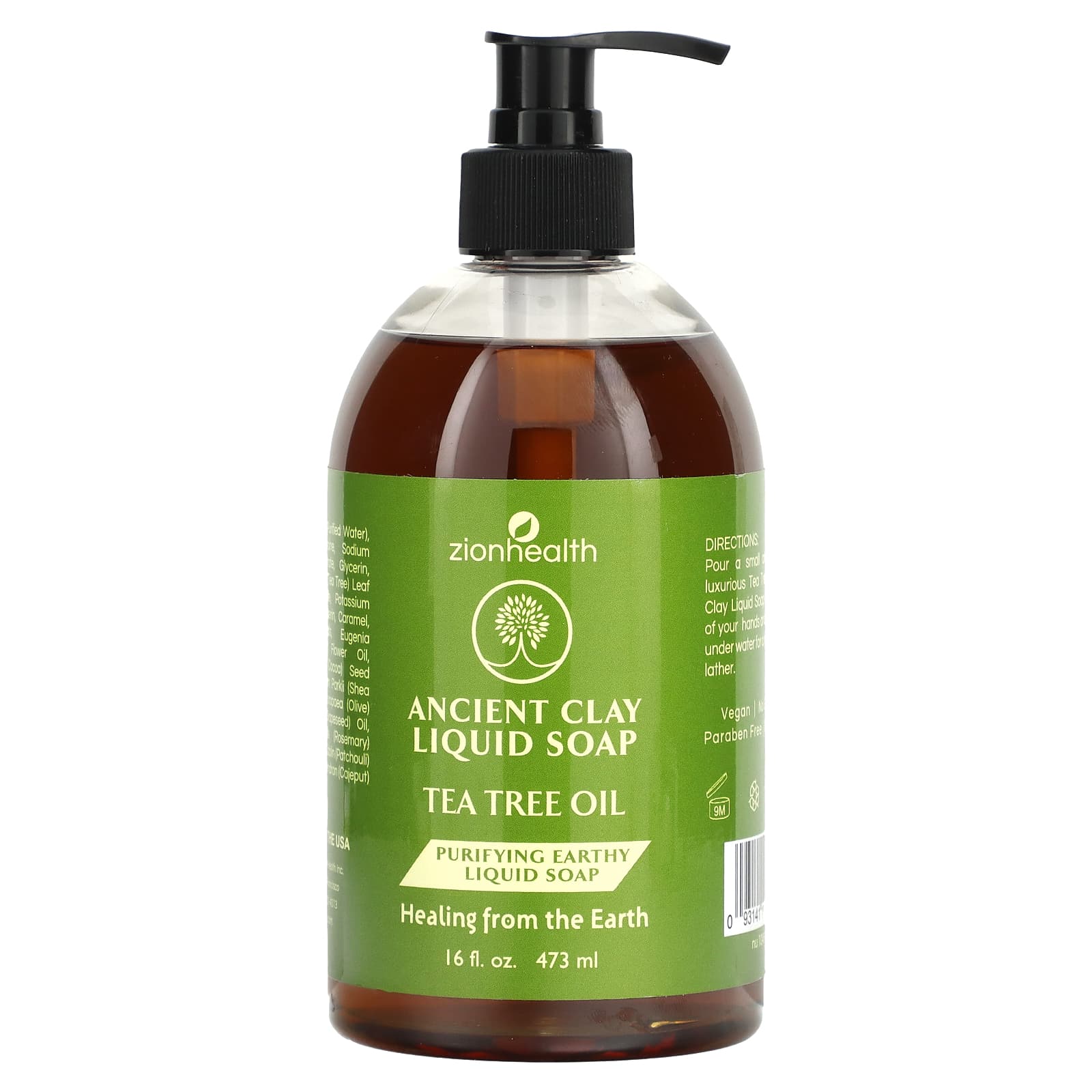 Zion Health-Ancient Clay Liquid Soap-Tea Tree Oil-16 fl oz (473 ml)