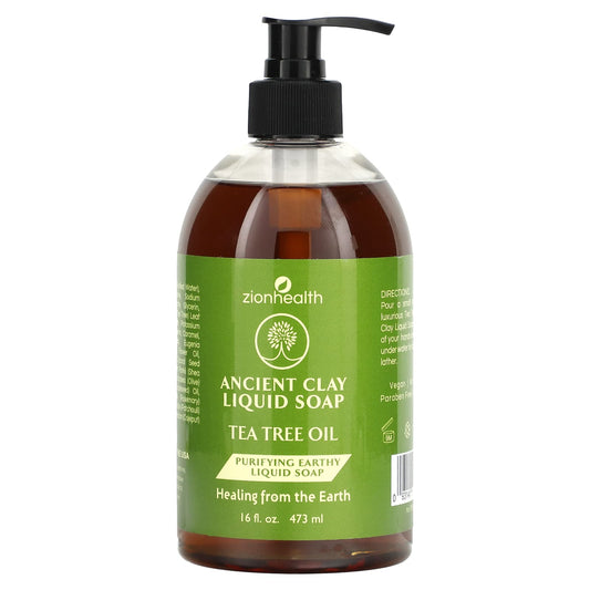 Zion Health-Ancient Clay Liquid Soap-Tea Tree Oil-16 fl oz (473 ml)