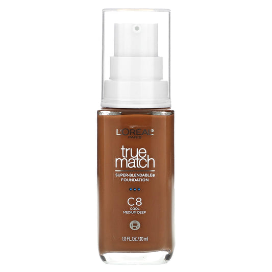 L'Oréal-True Match-Super-Blendable Foundation-C8-Cool Medium Deep-1 fl oz (30 ml)