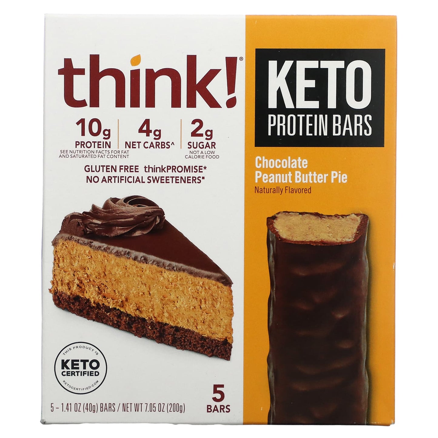 Think !-Keto Protein Bars-Chocolate Peanut Butter Pie-5 Bars-1.41 oz (40 g) Each