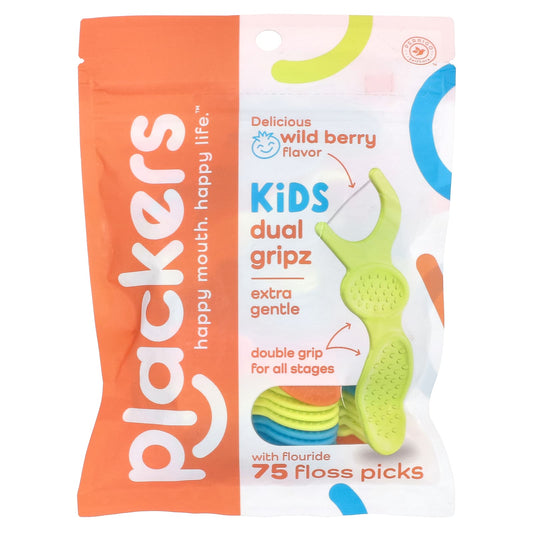 Plackers-Kid's Dual Gripz-Extra Gentle with Fluoride-Wild Berry-75 Floss Picks