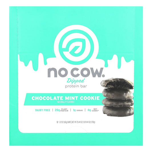 No Cow-Dipped Protein Bar-Chocolate Mint Cookie-12 Bars-2.12 oz (60 g) Each