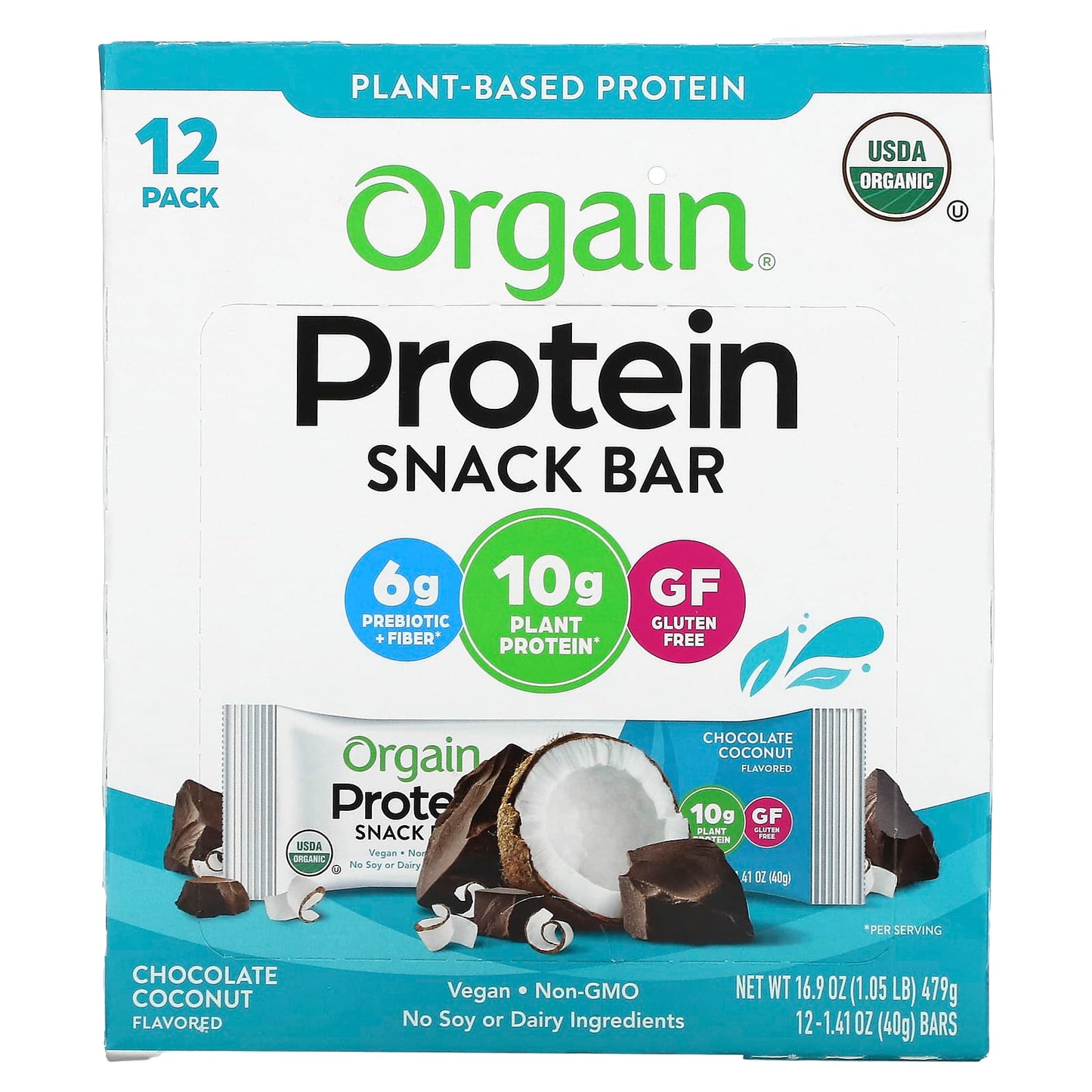 Orgain-Protein Snack Bar-Chocolate Coconut-12 Bars-1.41 oz (40 g) Each