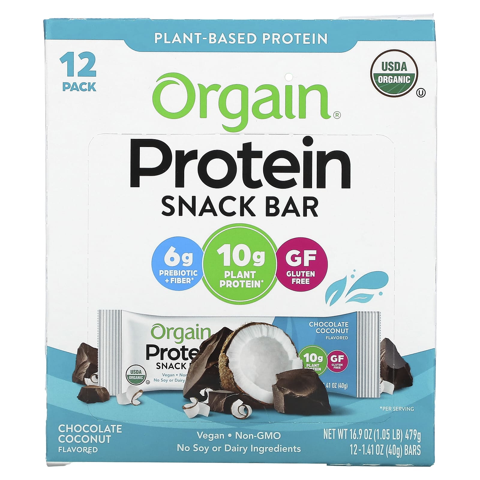 Orgain-Protein Snack Bar-Chocolate Coconut-12 Bars-1.41 oz (40 g) Each