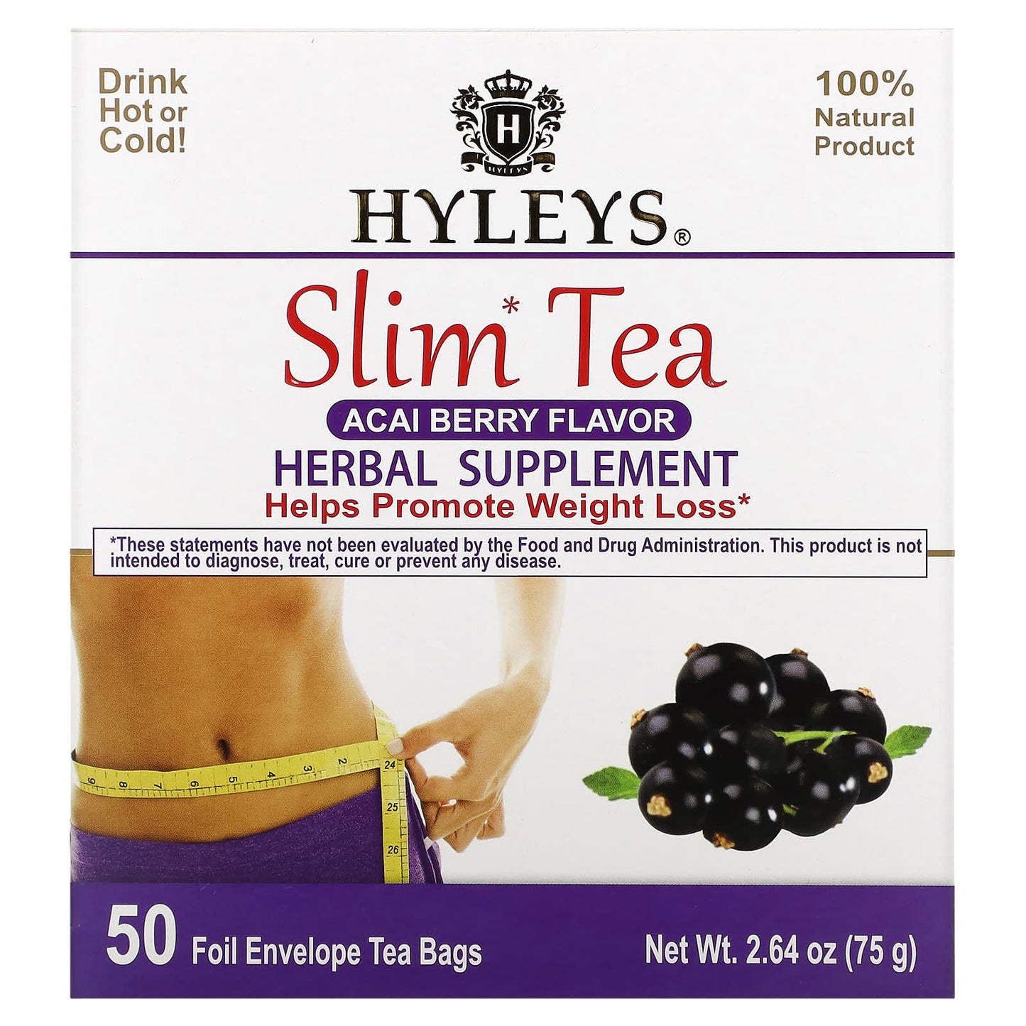 Hyleys Tea-Slim Tea-Acai Berry-50 Foil Envelope Tea Bags-0.05 oz (1.5 g) Each