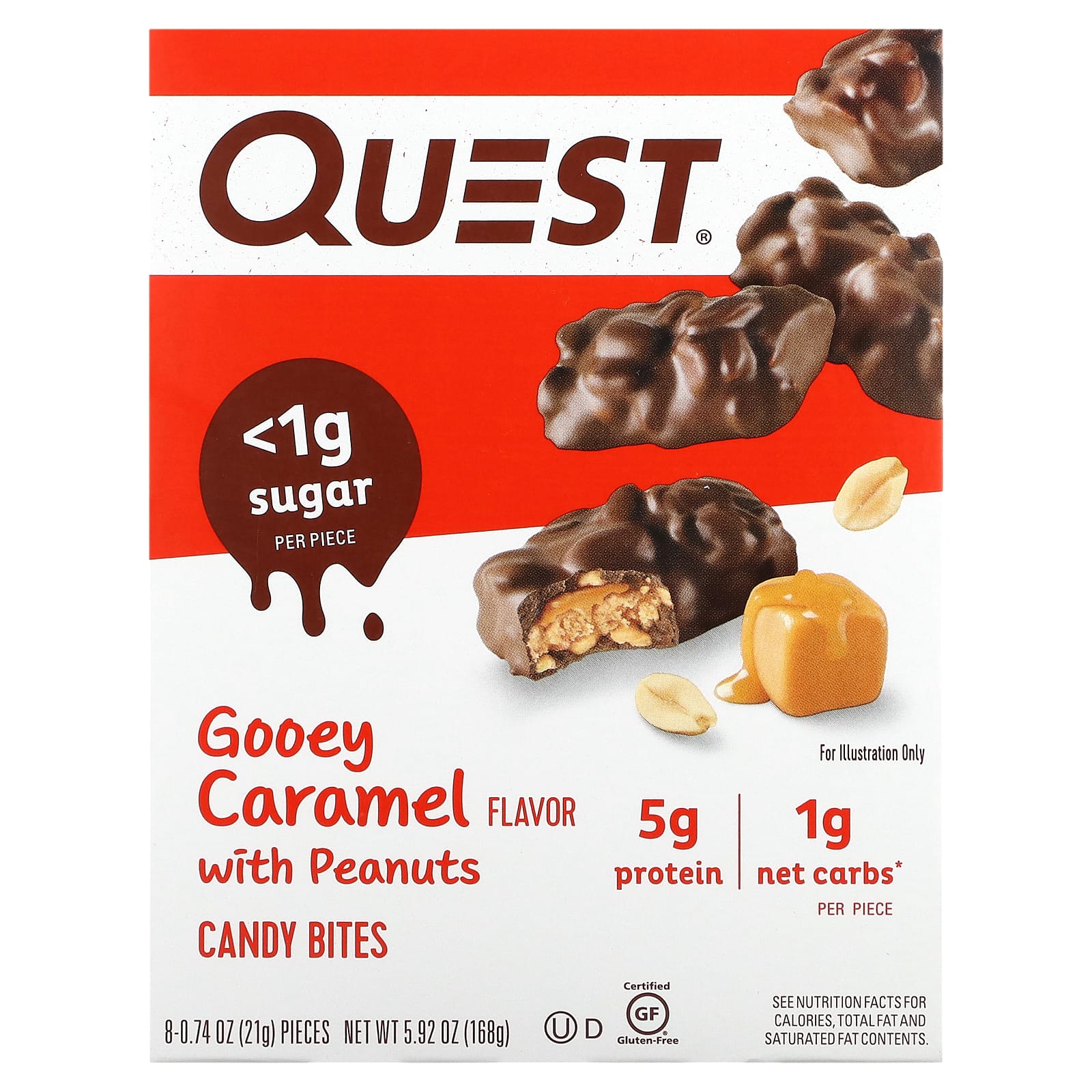 Quest Nutrition-Candy Bites-Gooey Caramel with Peanuts-8 Bites-0.74 oz (21 g) Each