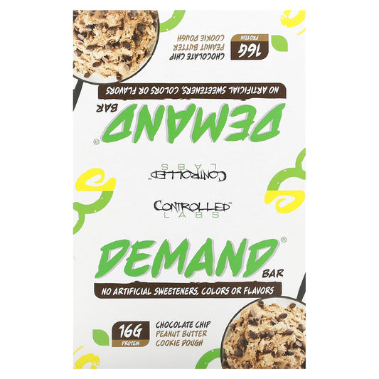 Controlled Labs-Demand Bar-Chocolate Chip-Peanut Butter Cookie Dough-12 Bars-2.12 oz (60 g) Each