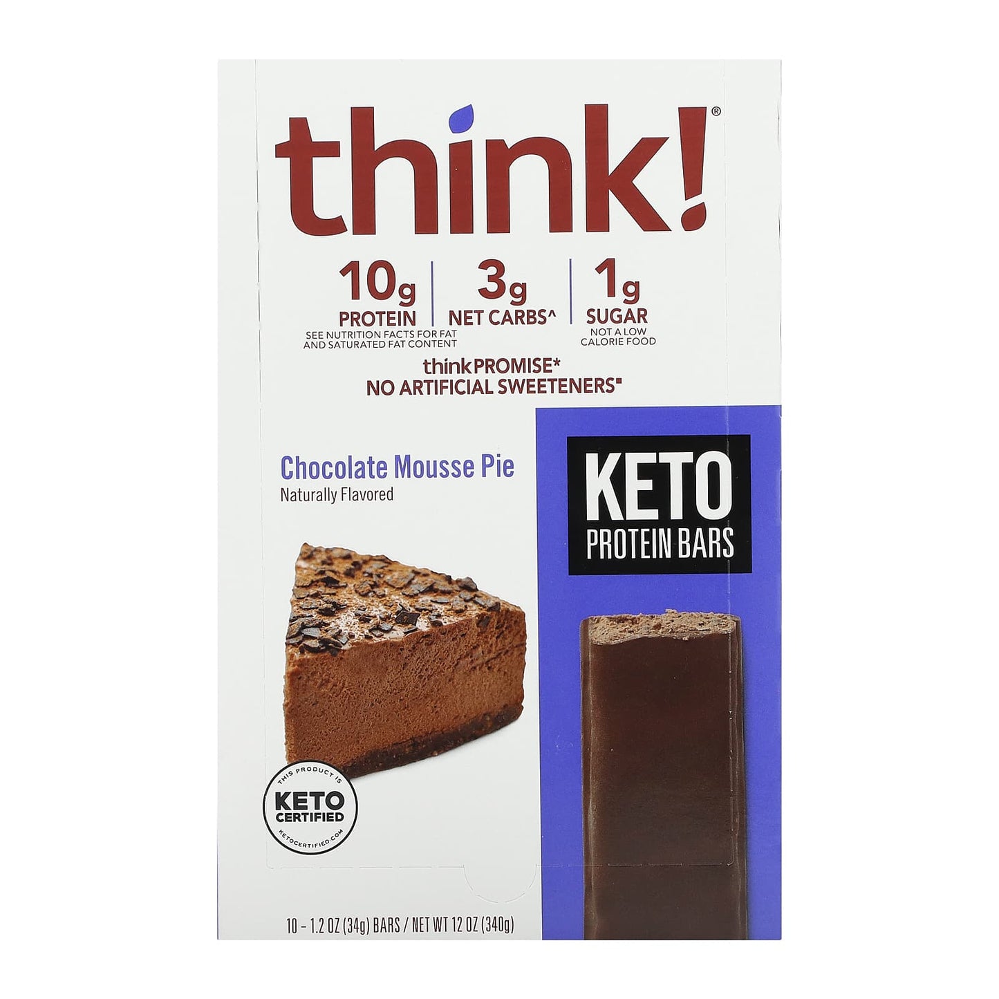 Think !-Keto Protein Bars-Chocolate Mousse Pie-10 Bars-1.2 oz (34 g) Each