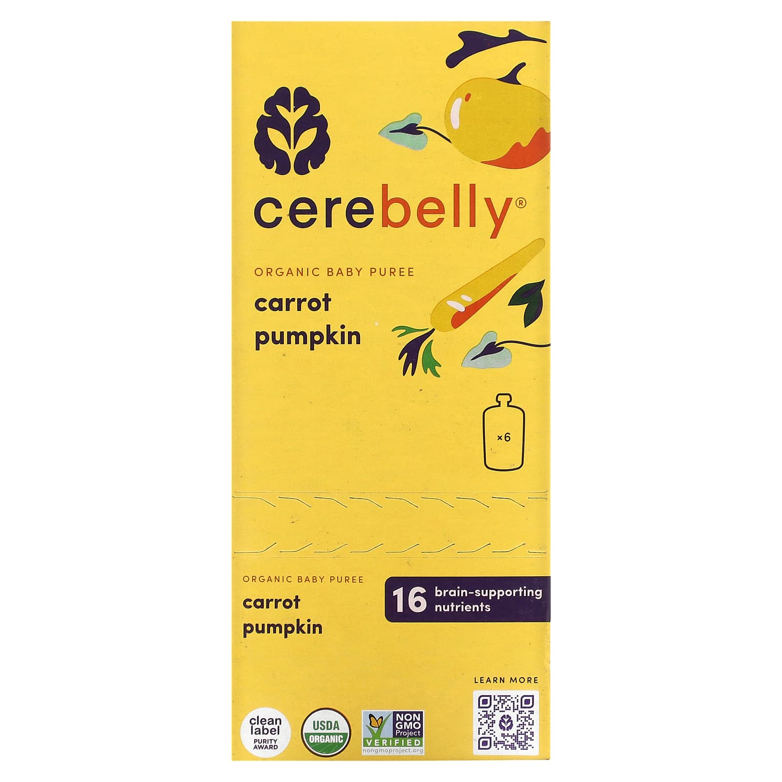 Cerebelly-Organic Baby Puree-Carrot Pumpkin-6 Pouches-4 oz (113 g) Each