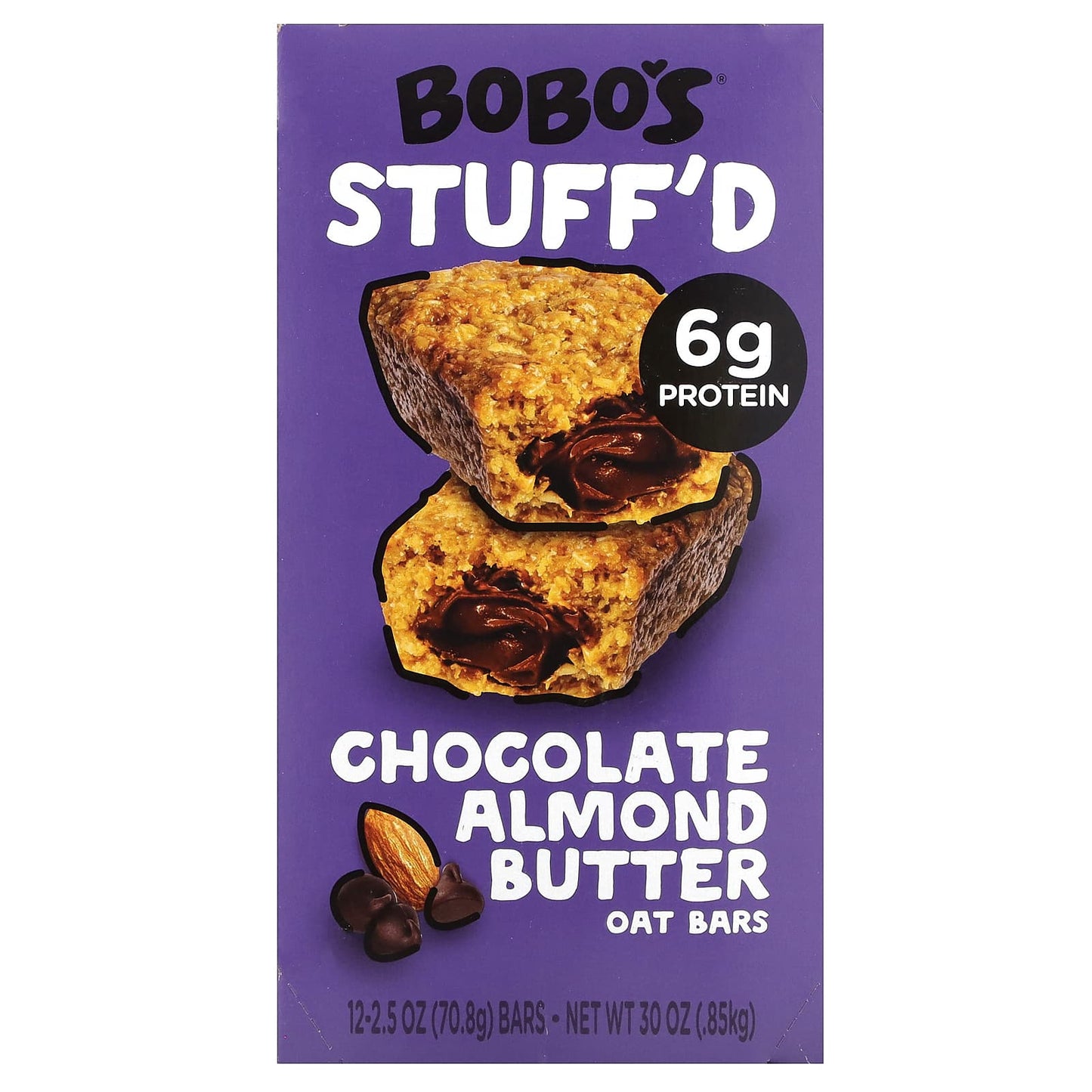 Bobo's Oat Bars-Stuff'd Oat Bars-Chocolate Almond Butter-12 Bars-2.5 oz (70.8 g) Each