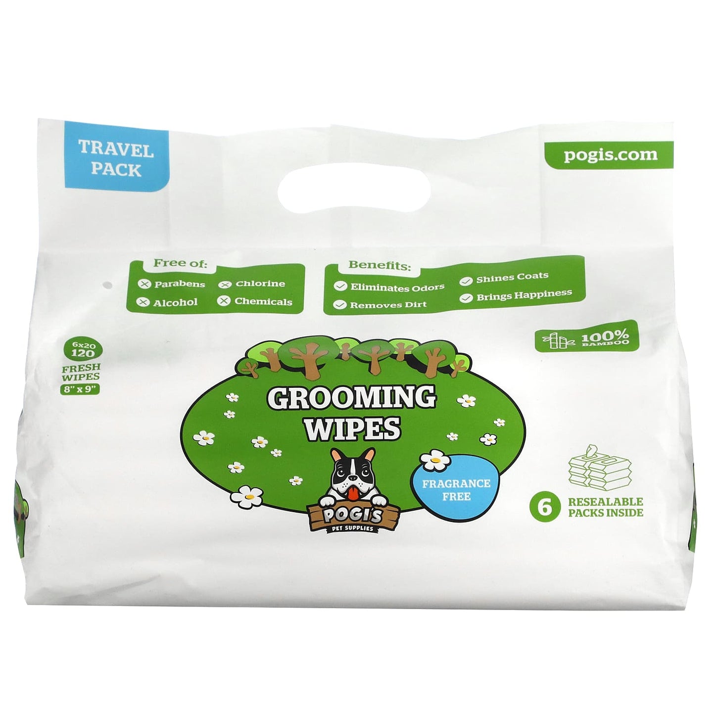 Pogi's Pet Supplies-Grooming Wipes-Travel Pack-Fragrance Free-6 Packs-20 Fresh Wipes Each