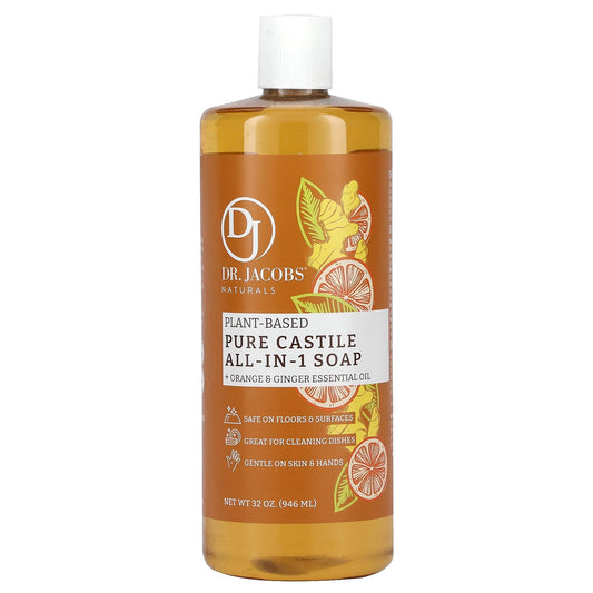 Dr. Jacobs Naturals-Plant-Based Pure Castile All-In-1 Soap-Orange & Ginger Essential Oil-32 oz (946 ml)