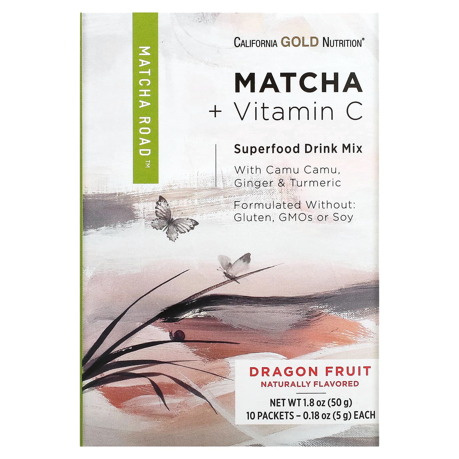 California Gold Nutrition-MATCHA ROAD-Matcha + Vitamin C - Dragon Fruit-10 Count