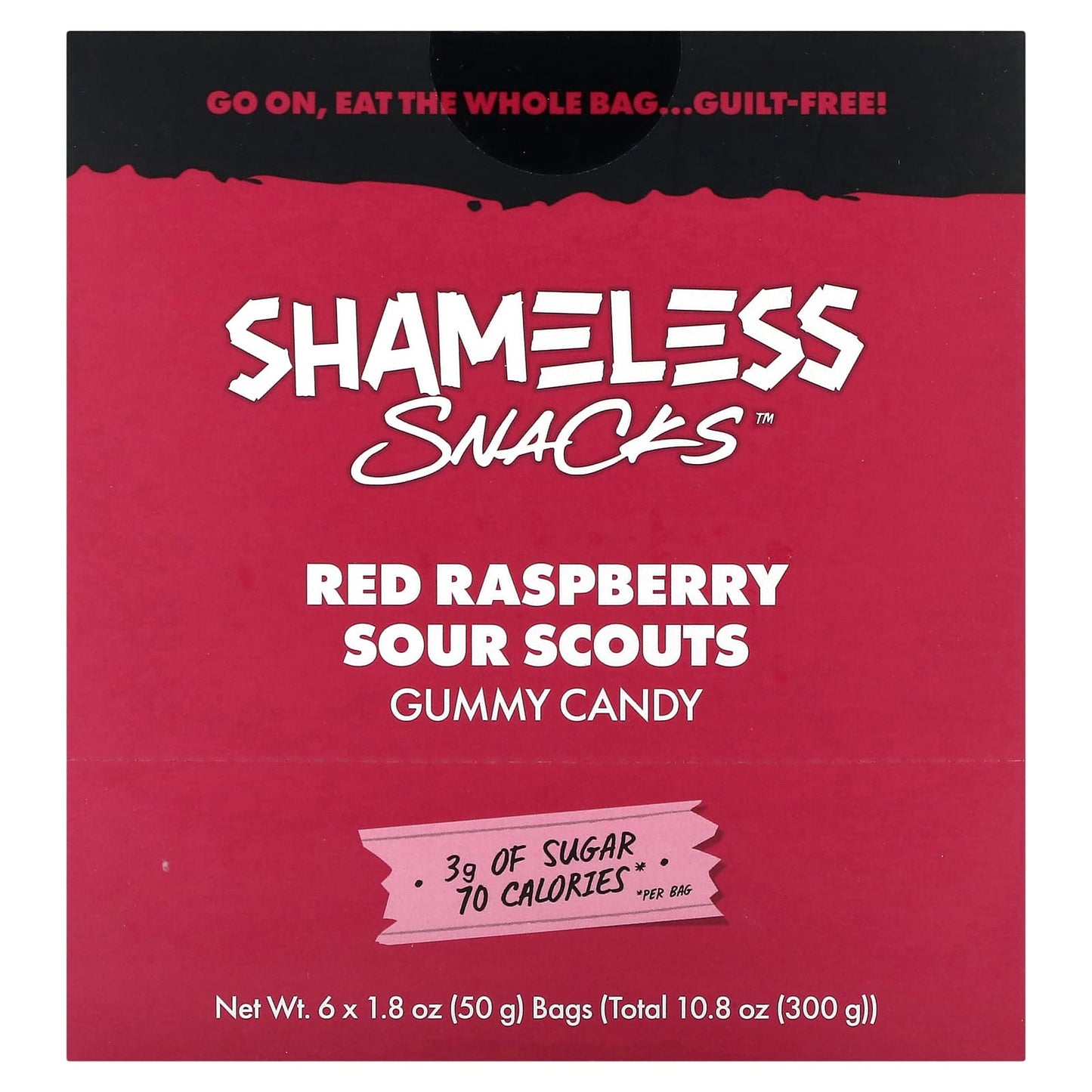 Shameless Snacks-Gummy Candy-Red Raspberry Sour Scouts-6 Bags-1.8 oz (50 g) Each