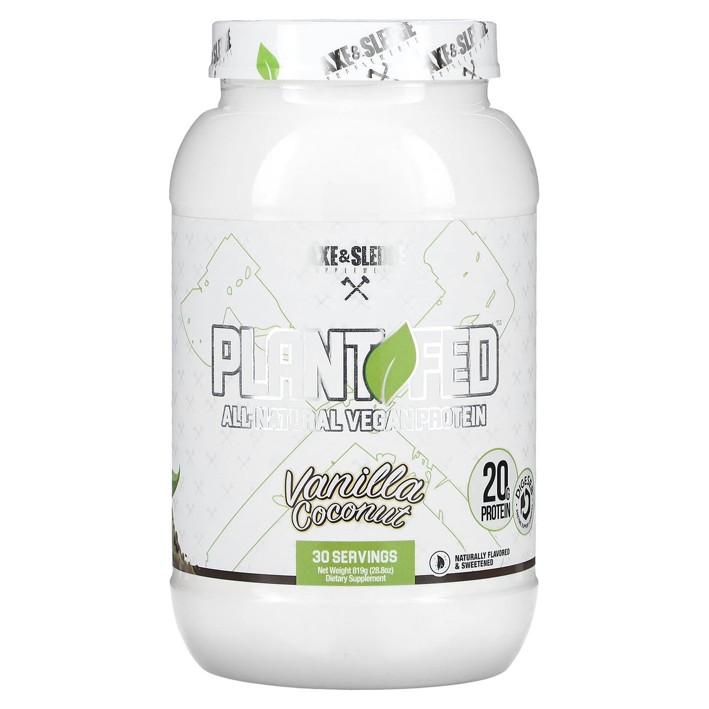 Axe & Sledge Supplements-Plant Fed-All-Natural Vegan Protein-Vanilla Coconut-28.8 oz (819 g)