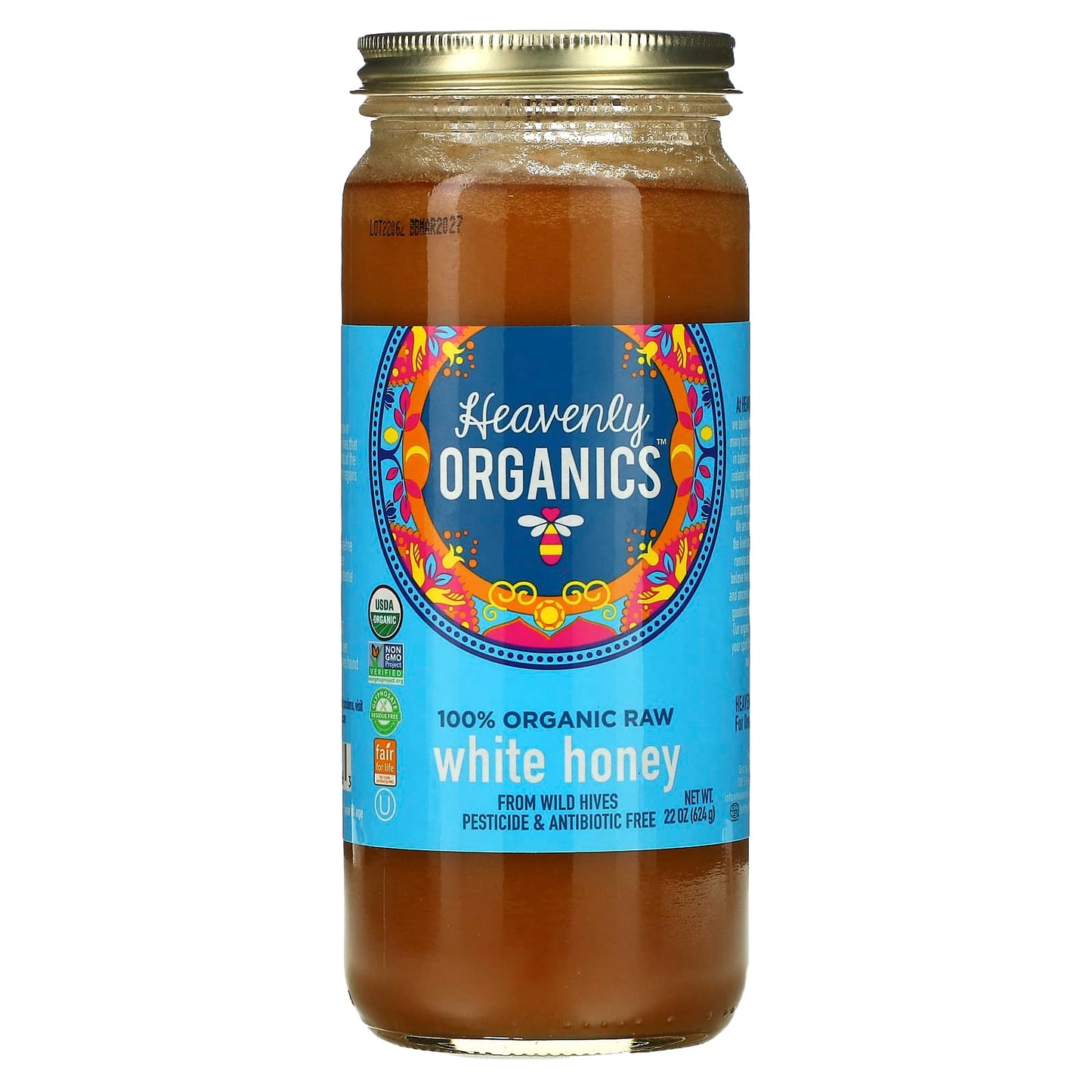 Heavenly Organics-100% Organic Raw White Honey -22 oz (624 g)