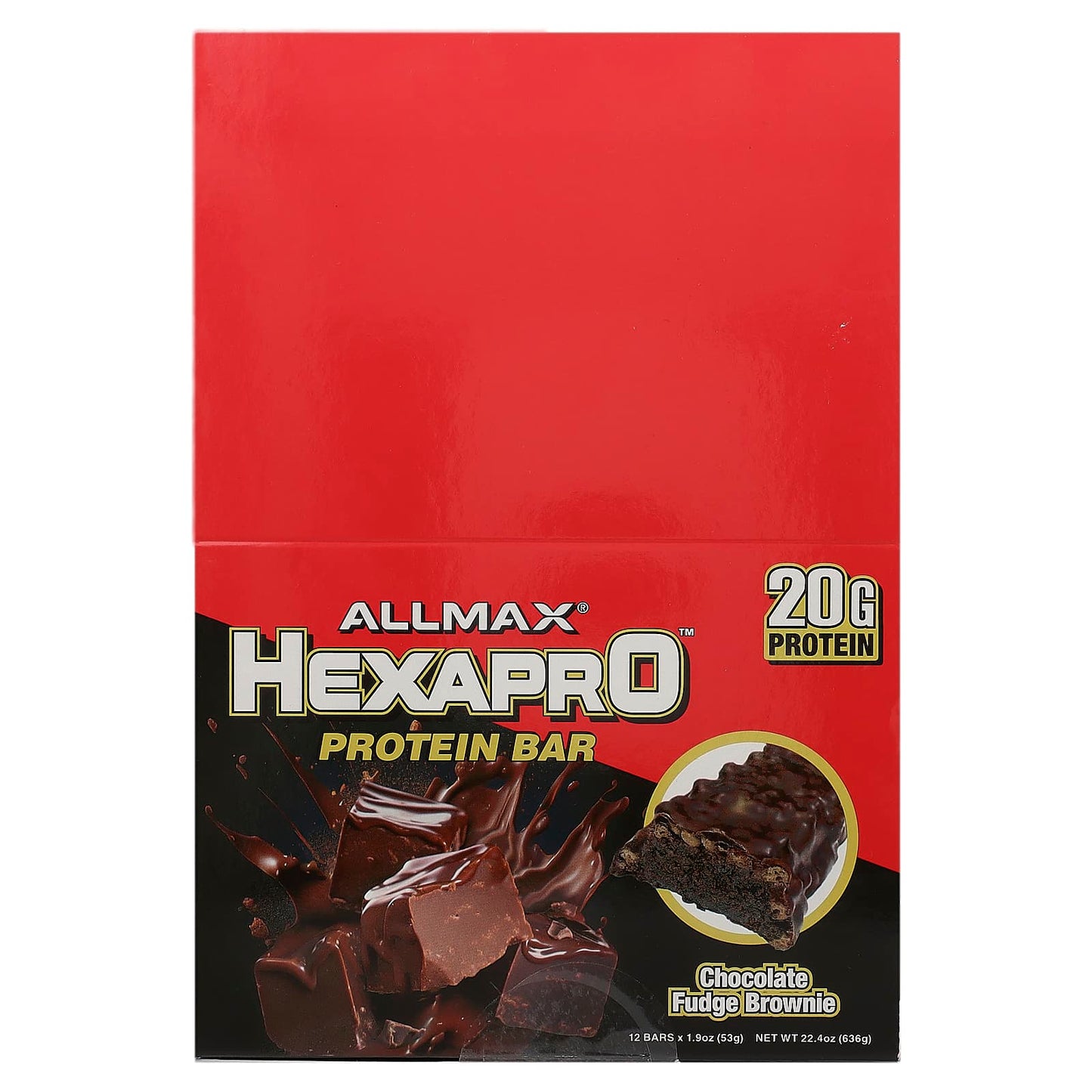 ALLMAX-Hexapro-Protein Bar-Chocolate Fudge Brownie-12 Bars-1.9 oz (53 g) Each