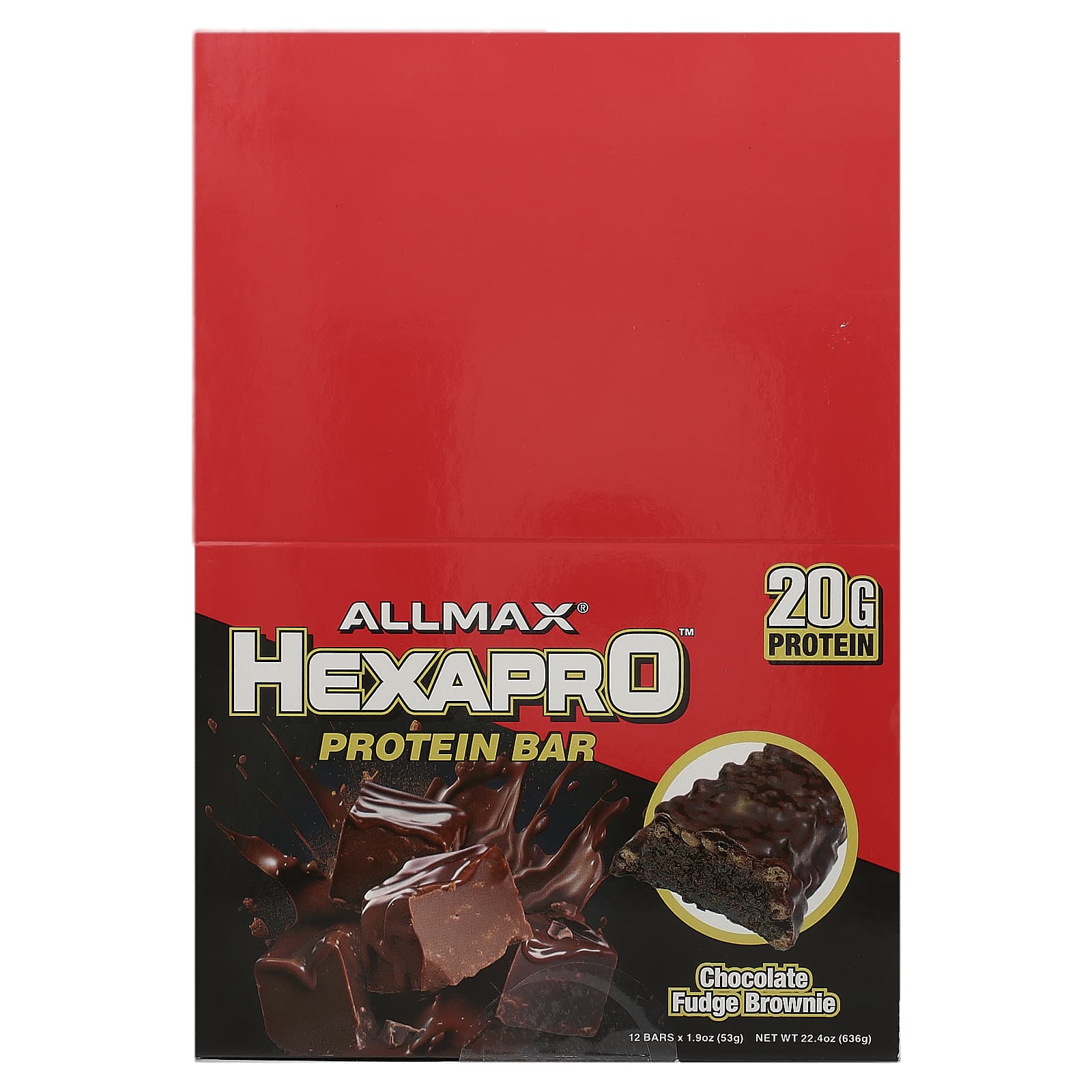 ALLMAX-Hexapro-Protein Bar-Chocolate Fudge Brownie-12 Bars-1.9 oz (53 g) Each