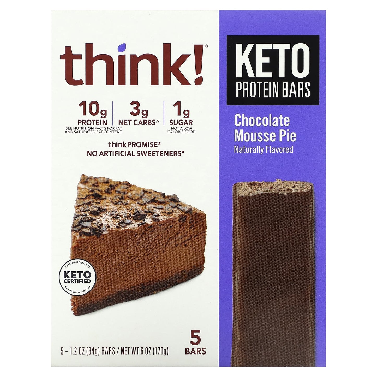 Think !-Keto Protein Bars-Chocolate Mousse Pie-5 Bars-1.2 oz (34 g) Each