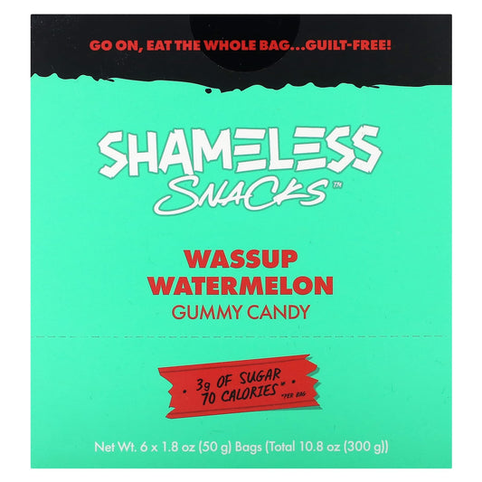 Shameless Snacks-Gummy Candy-Wassup Watermelon-6 Bags-1.8 oz (50 g) Each