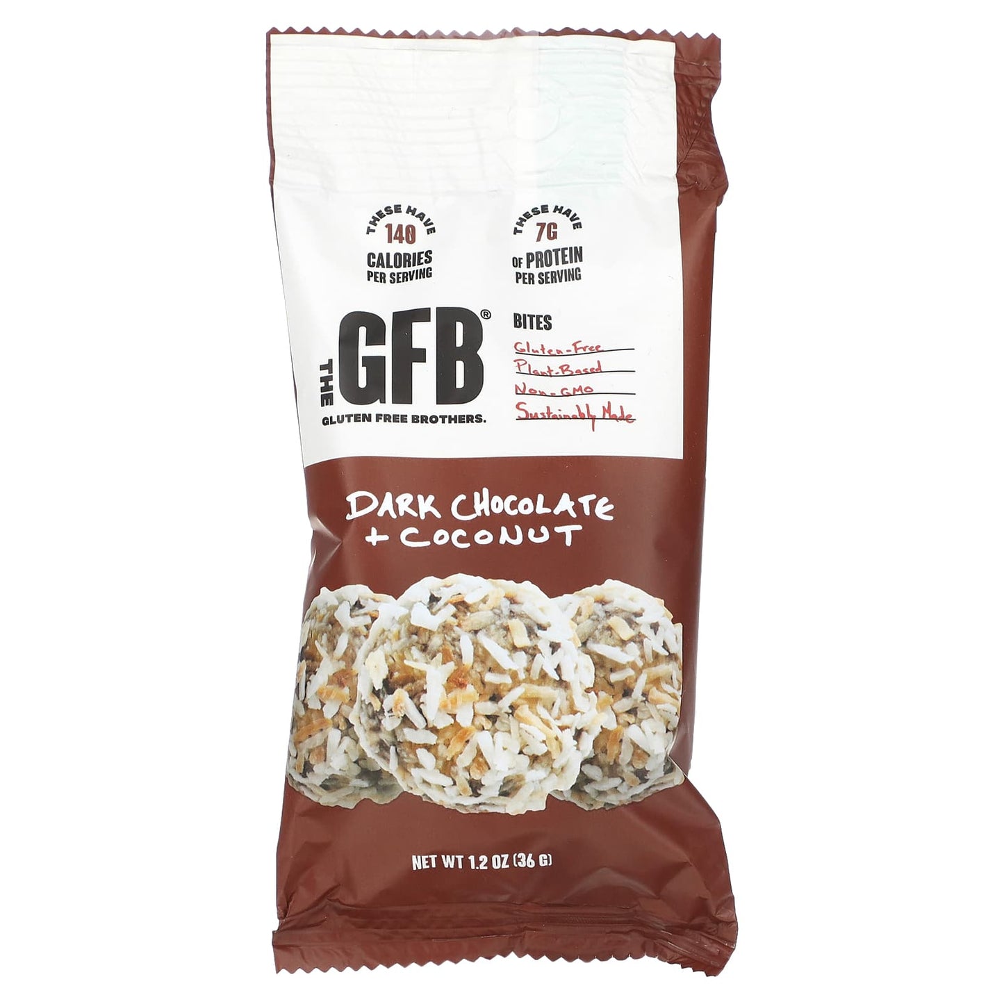 The GFB, Gluten Free Bites, Dark Chocolate + Coconut, 10 Packs, 1.2 oz (36 g) Each