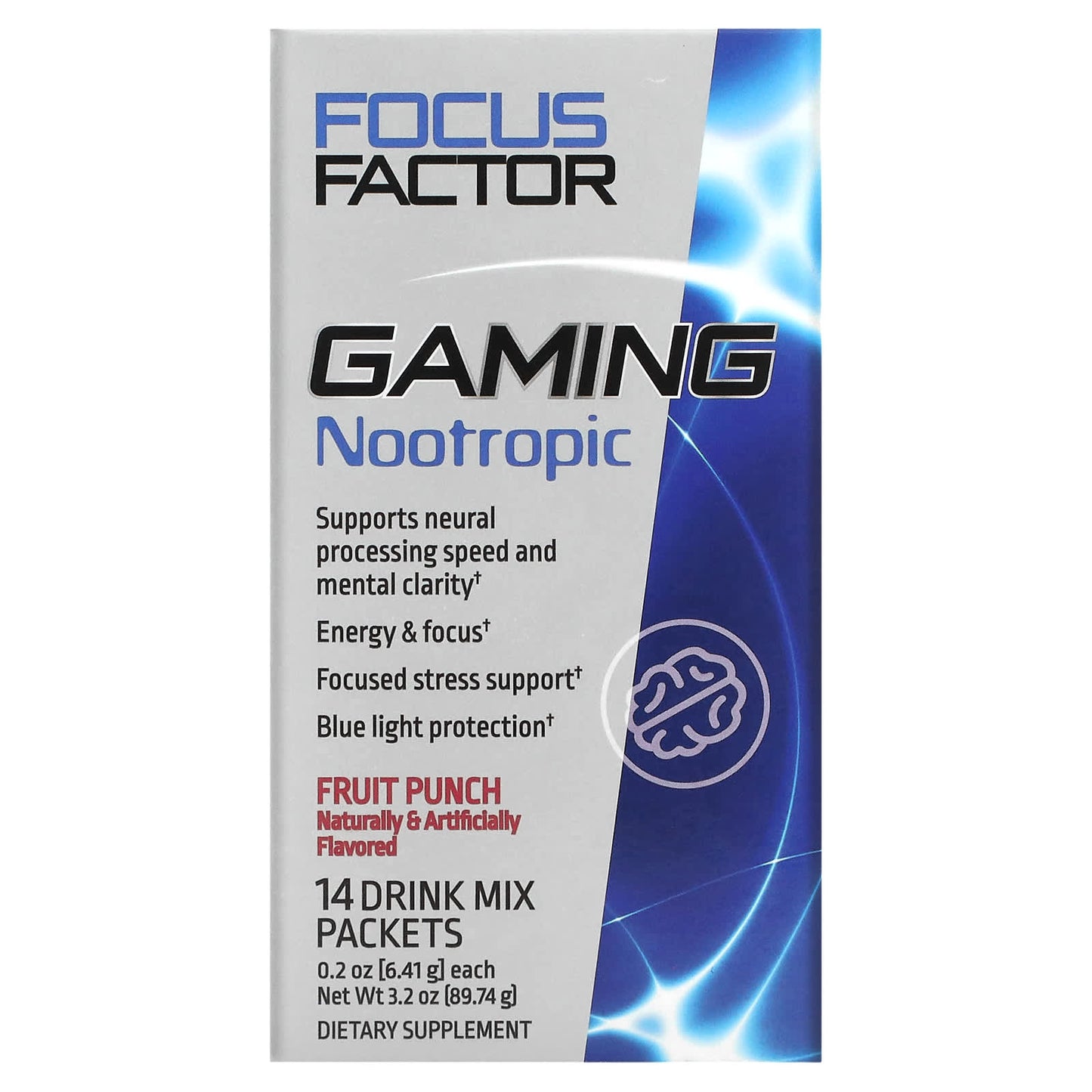 Focus Factor-Gaming Nootropic-Fruit Punch-14 Drink Mix Packets-0.2 oz (6.41 g) Each