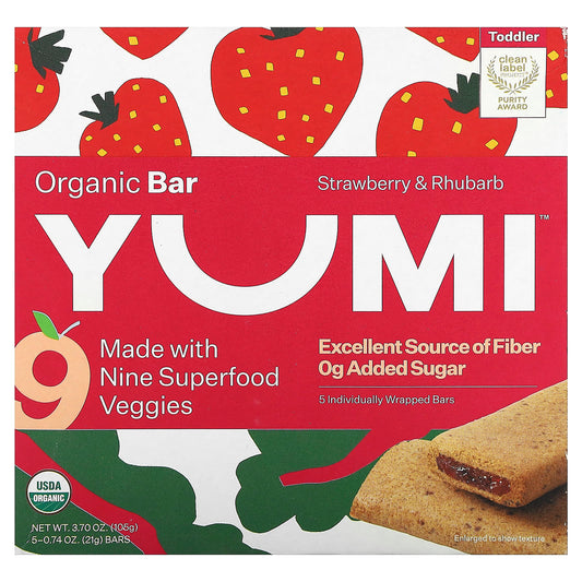 Yumi-Organic Bar-Toddler-Strawberry & Rhubarb-5 Bars-0.74 oz (21 g) Each