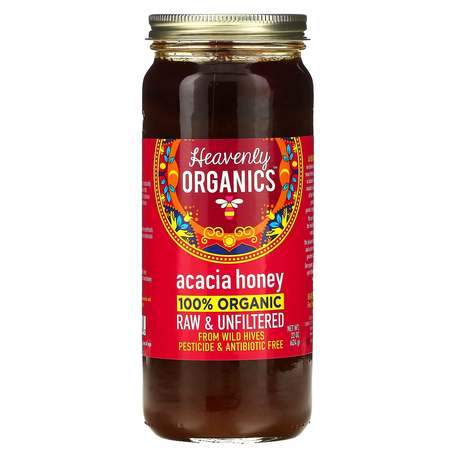 Heavenly Organics-100% Organic Acacia Honey-Raw & Unfiltered-22 oz (624 g)