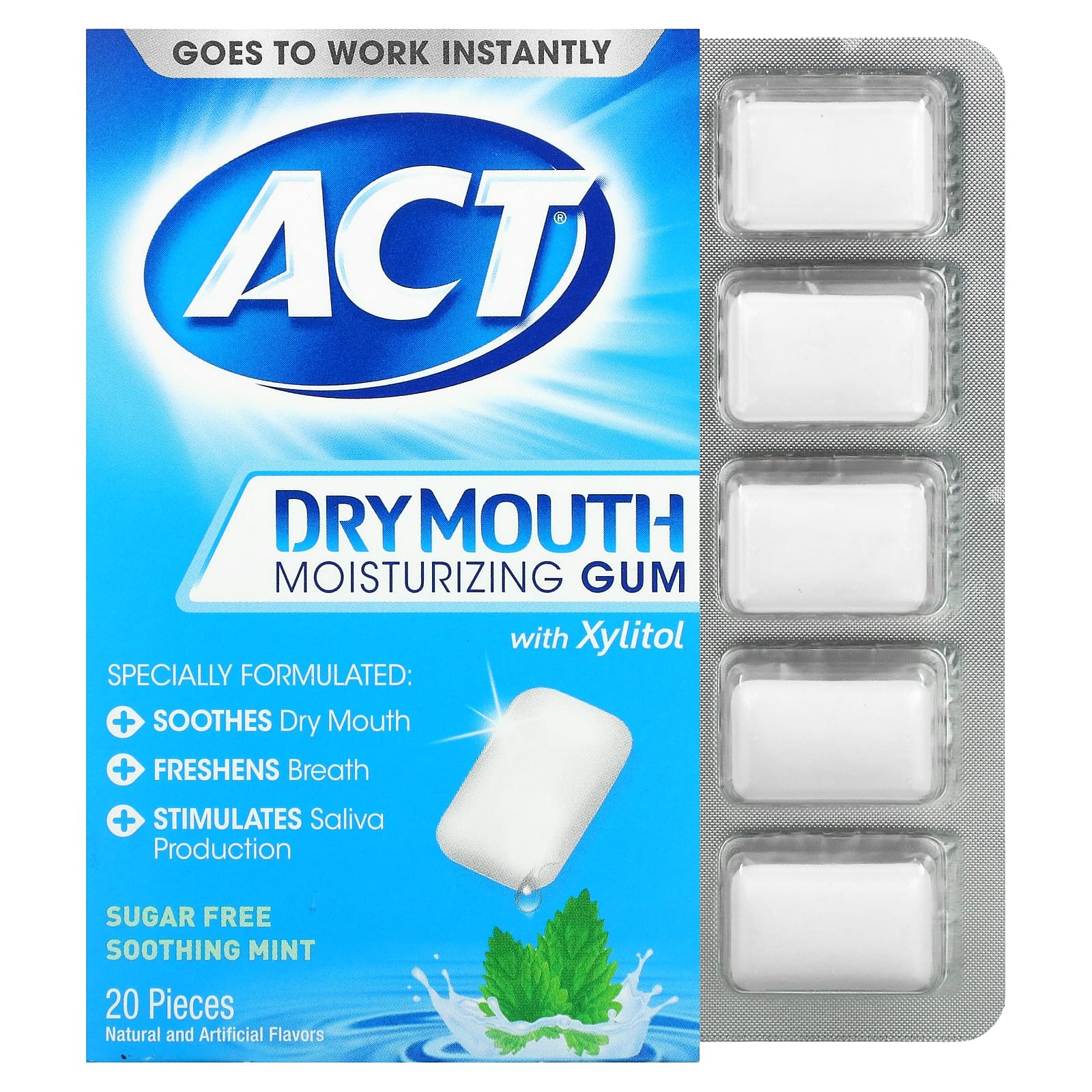 Act-Dry Mouth Moisturizing Gum with Xylitol-Sugar Free-Soothing Mint-20 Pieces