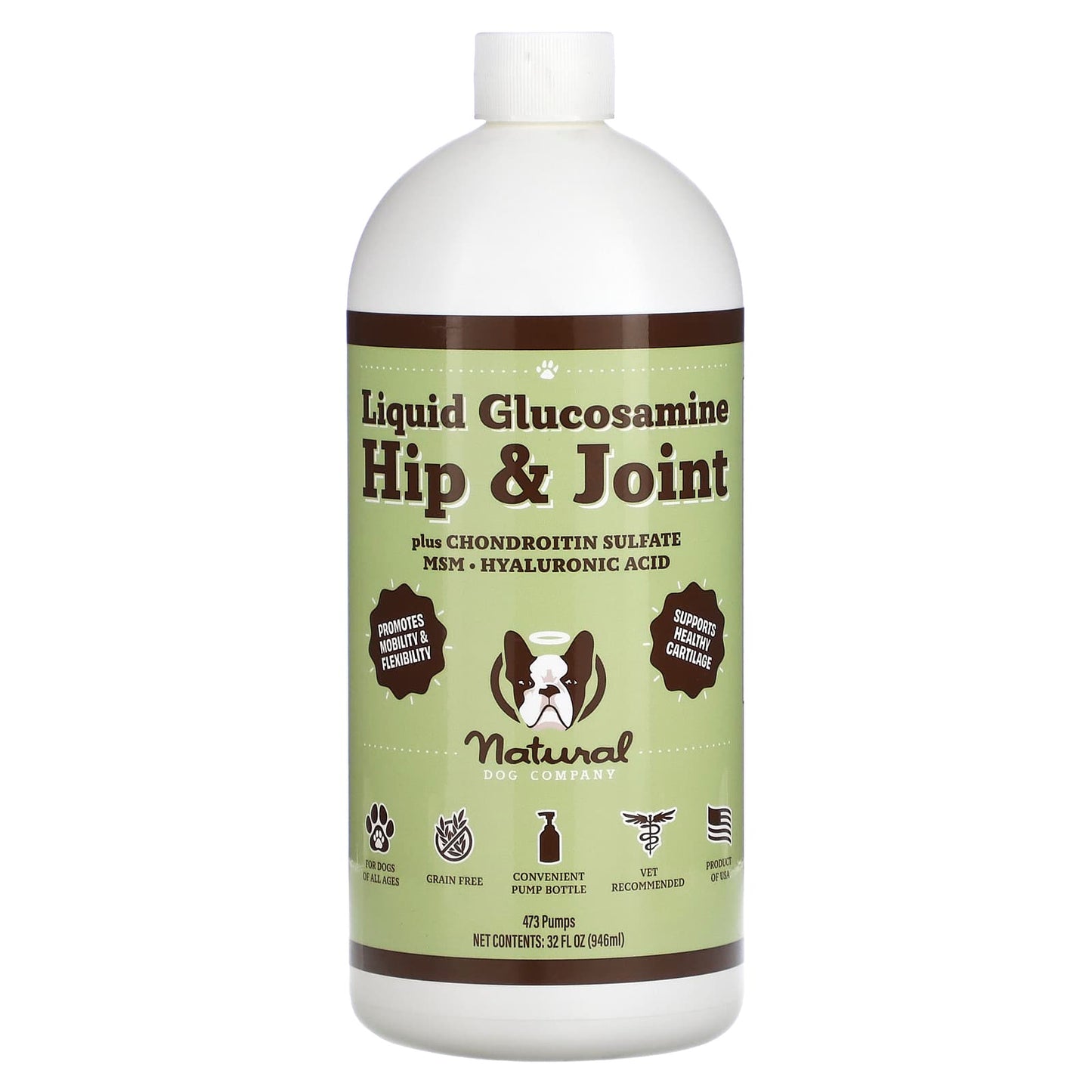 Natural Dog Company-Hip & Joint Liquid Glucosamine-For Dogs-All Ages-32 fl oz (946 ml)