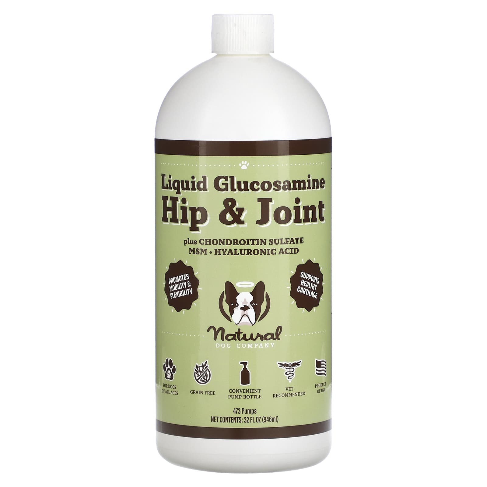 Natural Dog Company-Hip & Joint Liquid Glucosamine-For Dogs-All Ages-32 fl oz (946 ml)