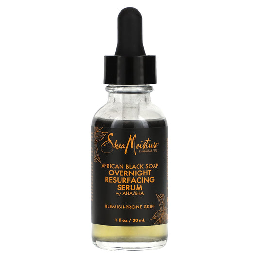 SheaMoisture-African Black Soap-Overnight Resurfacing Serum With AHA/BHA-1 fl oz (30 ml)