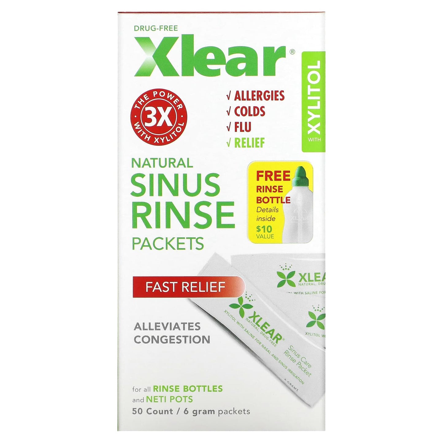 Xlear-Natural Sinus Rinse Packets-Fast Relief-50 Count-6 g Each