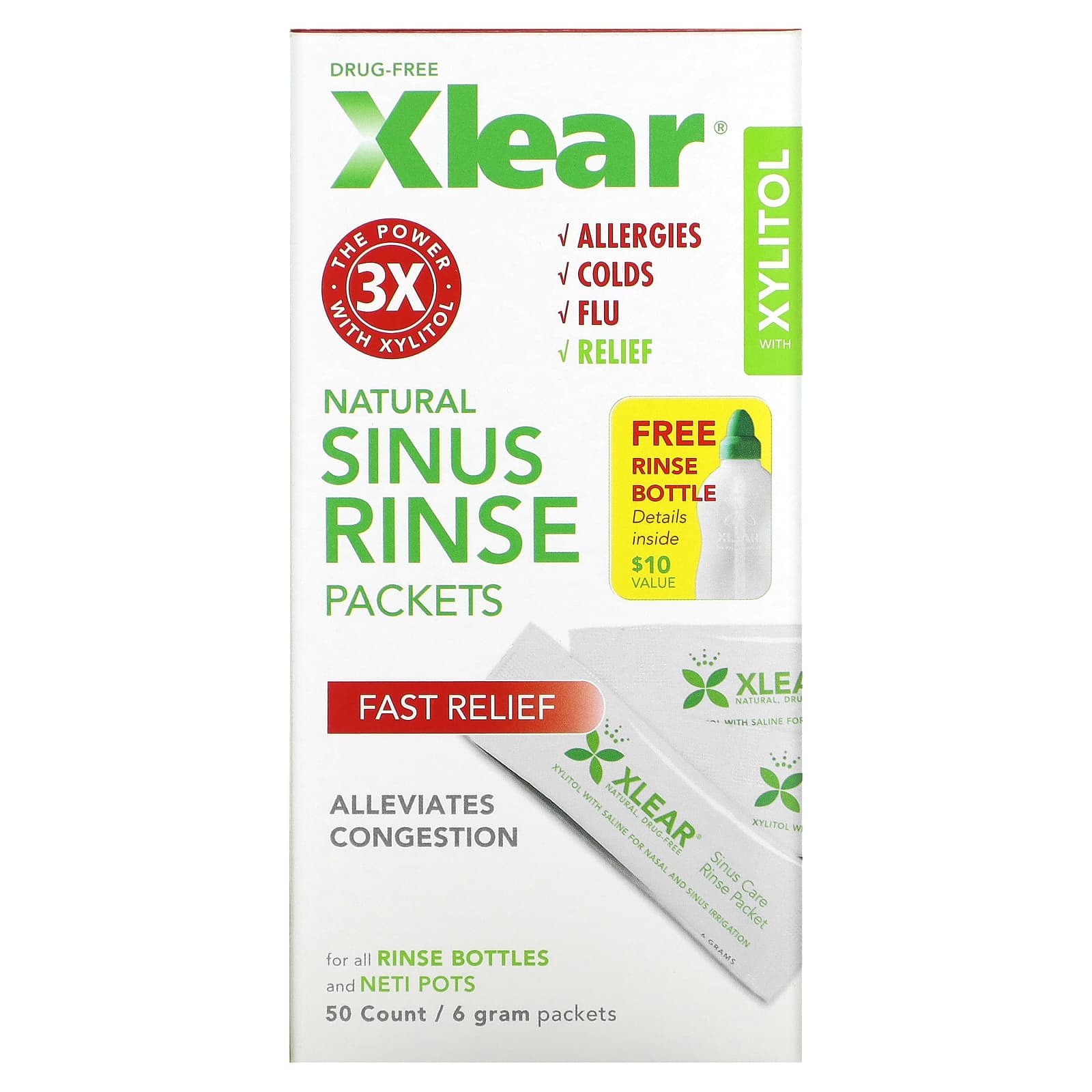 Xlear-Natural Sinus Rinse Packets-Fast Relief-50 Count-6 g Each