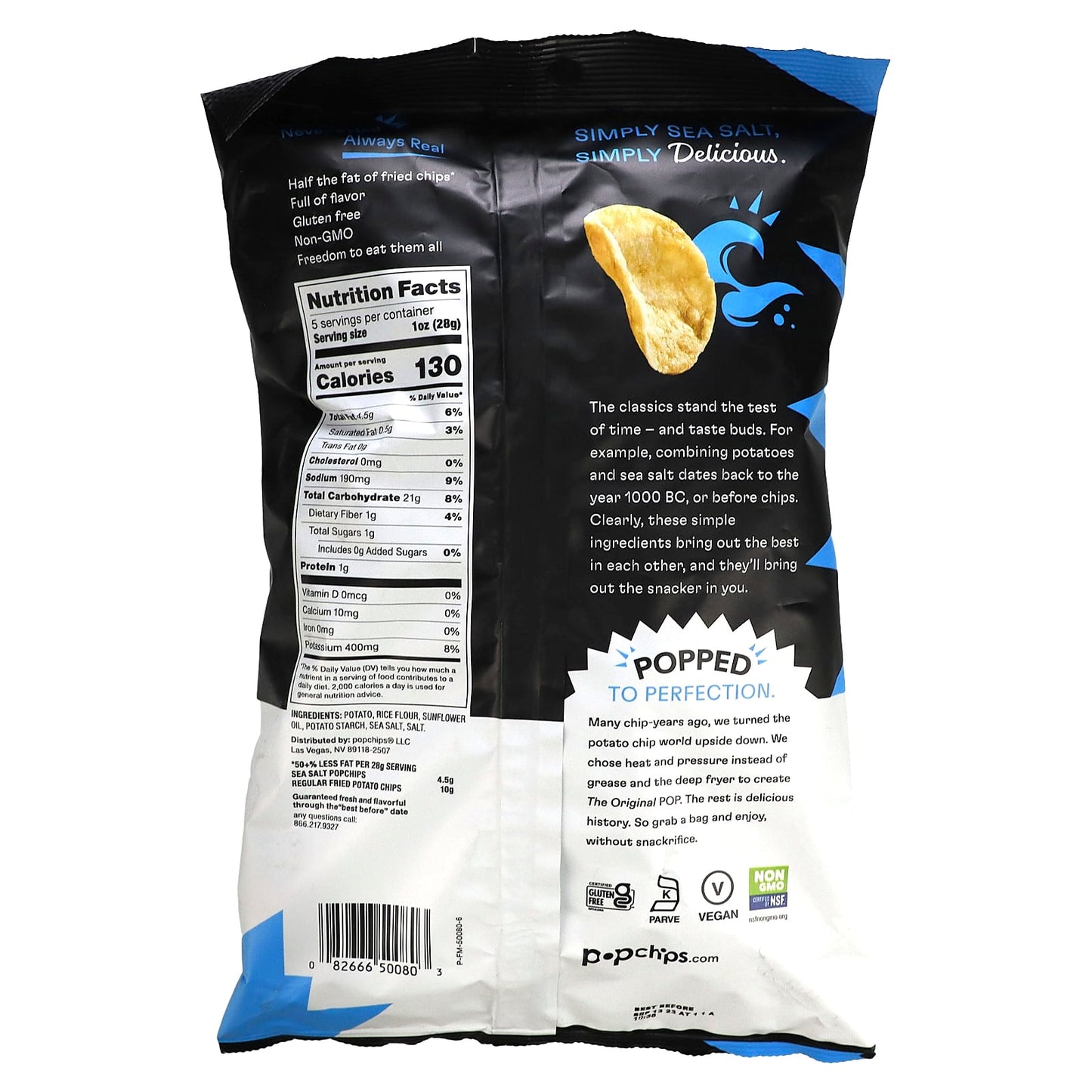 Popchips, Popped Potato Chips, Original, Sea Salt, 5 oz (142 g)