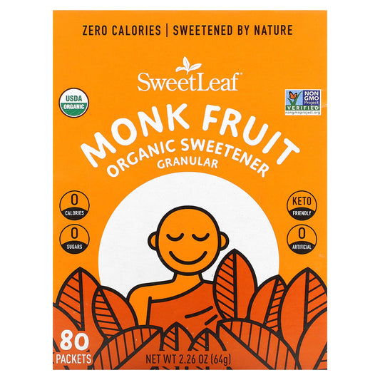 Wisdom Natural-SweetLeaf-Monk Fruit Organic Sweetener Granular-80 Packets-2.26 oz (64 g)