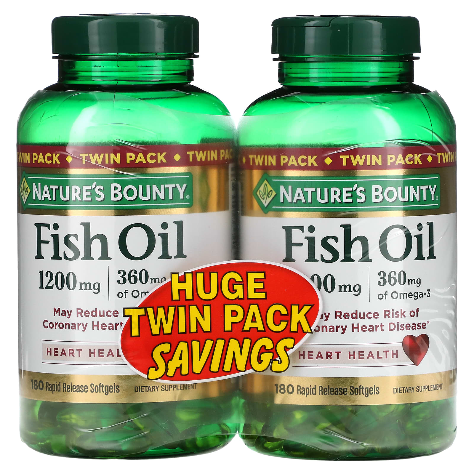 Nature's Bounty-Fish Oil-Twin Pack-1,200 mg-180 Rapid Release Softgels Each