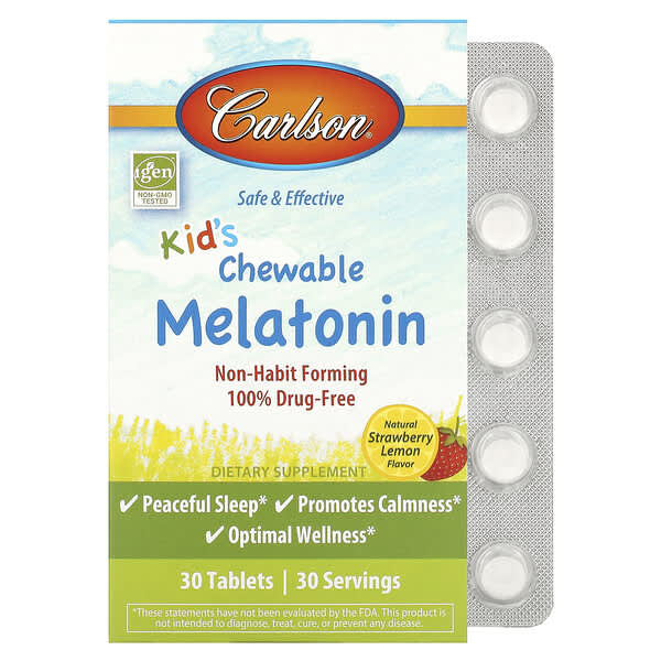 Carlson-Kid's Chewable Melatonin-Strawberry Lemon-30 Tablets