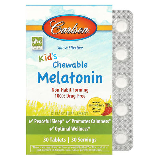 Carlson-Kid's Chewable Melatonin-Strawberry Lemon-30 Tablets