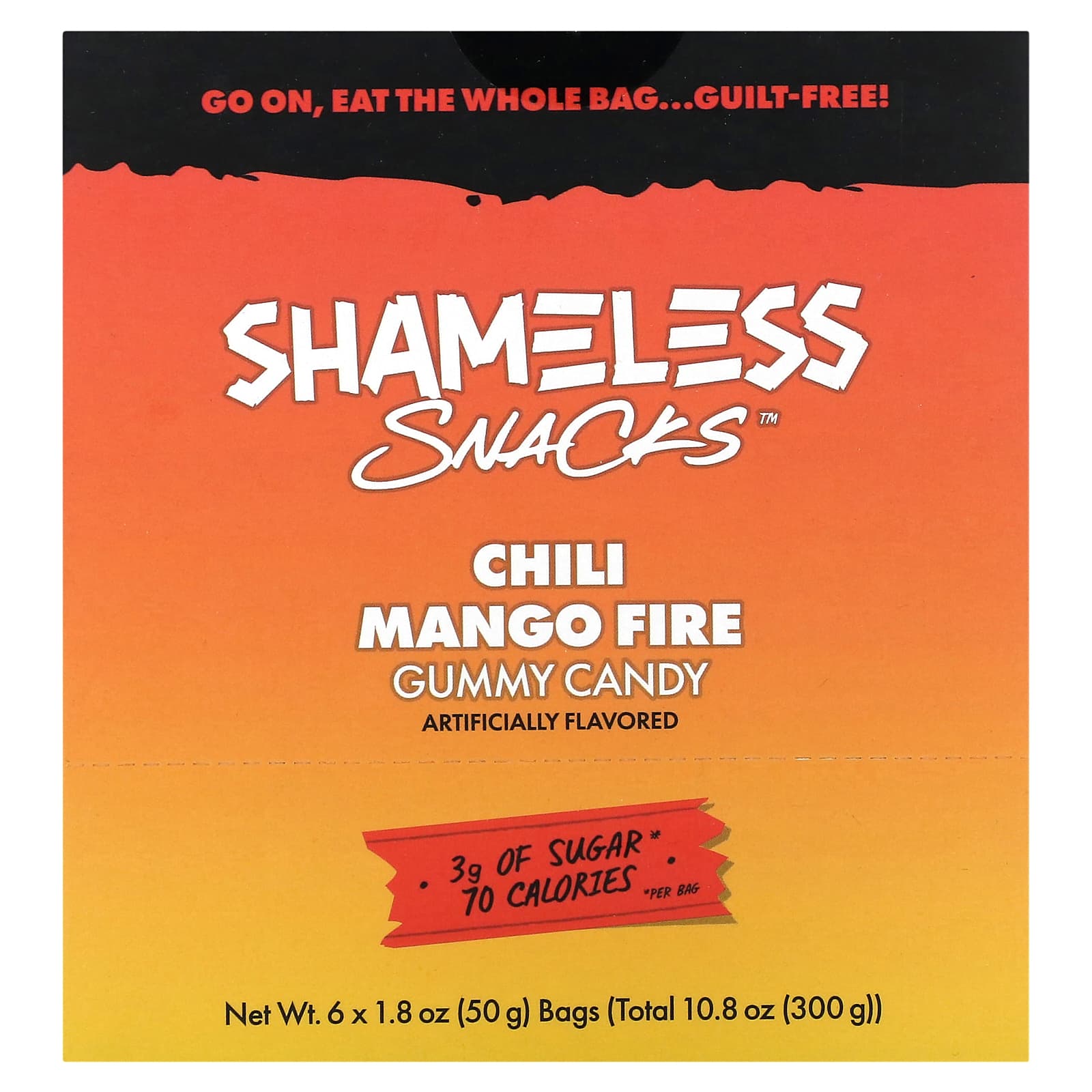 Shameless Snacks-Gummy Candy-Chili Mango Fire-6 Bags-1.8 oz (50 g) Each