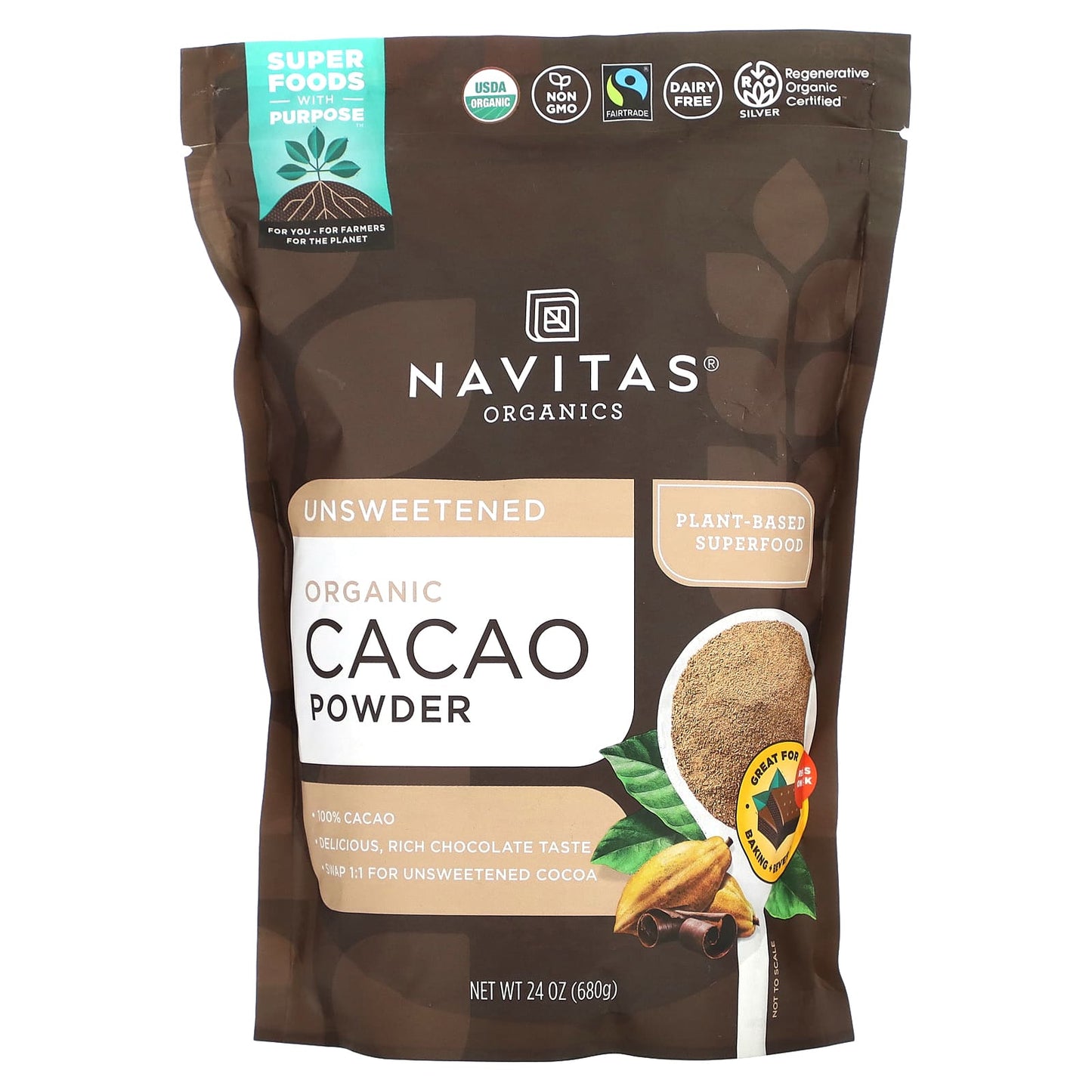 Navitas Organics-Organic Cacao Powder-Unsweetened-24 oz (680 g)