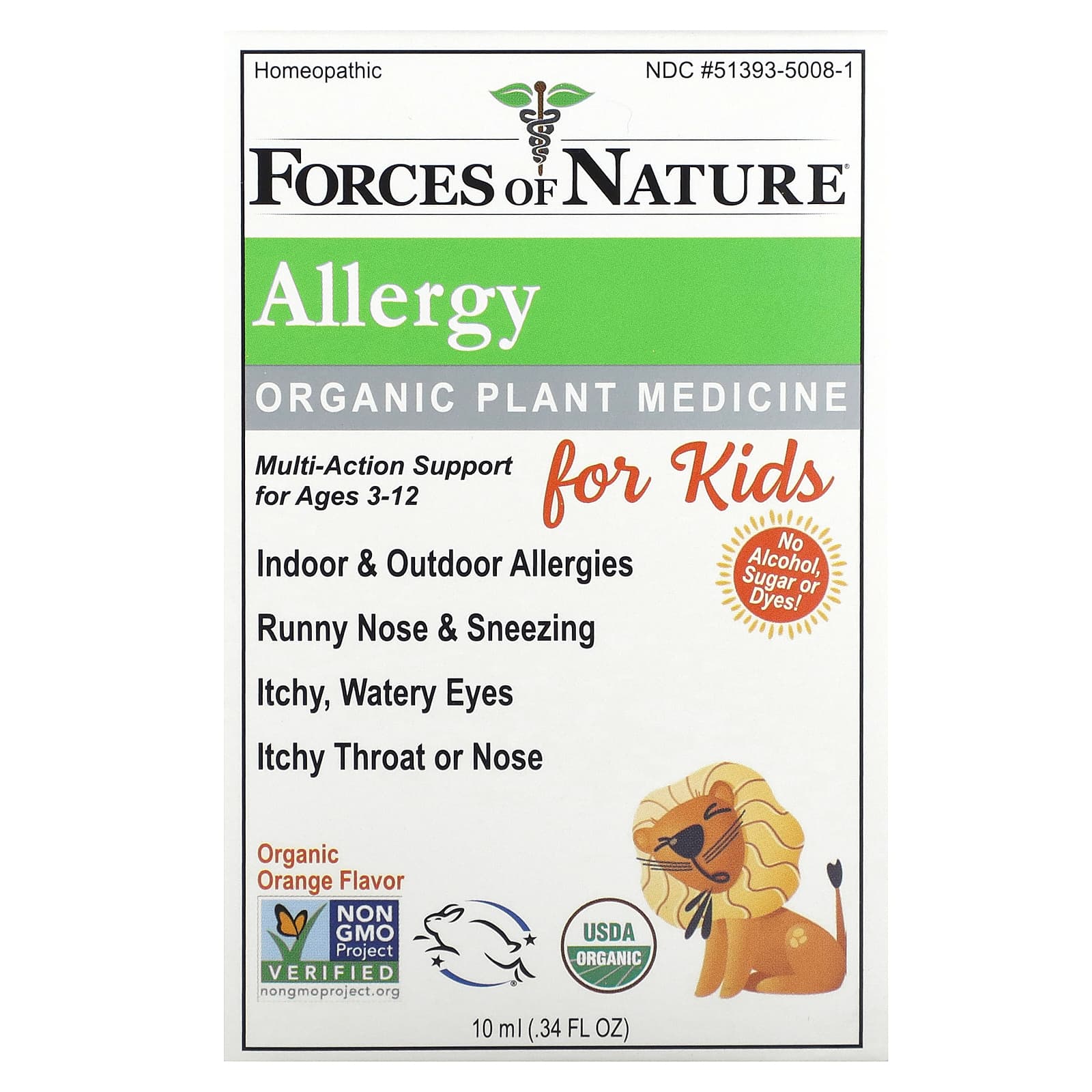 Forces of Nature-Allergy-Organic Plant Medicine-For Kids Ages 3-12-Orange-0.34 fl oz (10 ml)