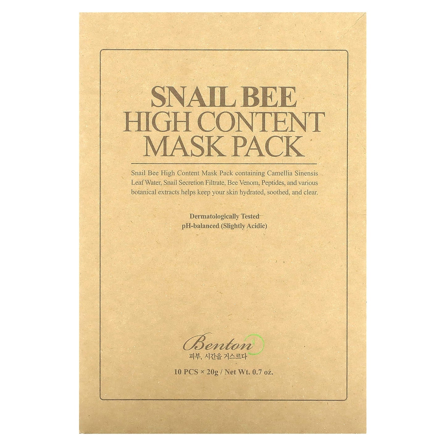 Benton, Snail Bee High Content Beauty Mask Pack, 10 Sheets, 0.7 oz (20 g) Each