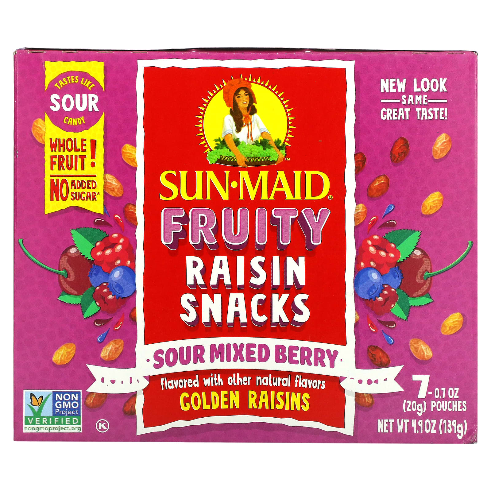 Sun-Maid-Fruity Raisin Snacks-Sour Mixed Berry-7 Pouches-0.7 oz (20 g) Each