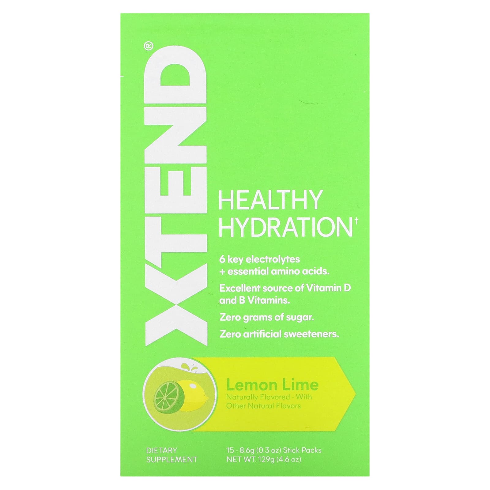 Xtend-Healthy Hydration-Lemon Lime-15 Stick Packs-8.6 g (0.3 oz) Each