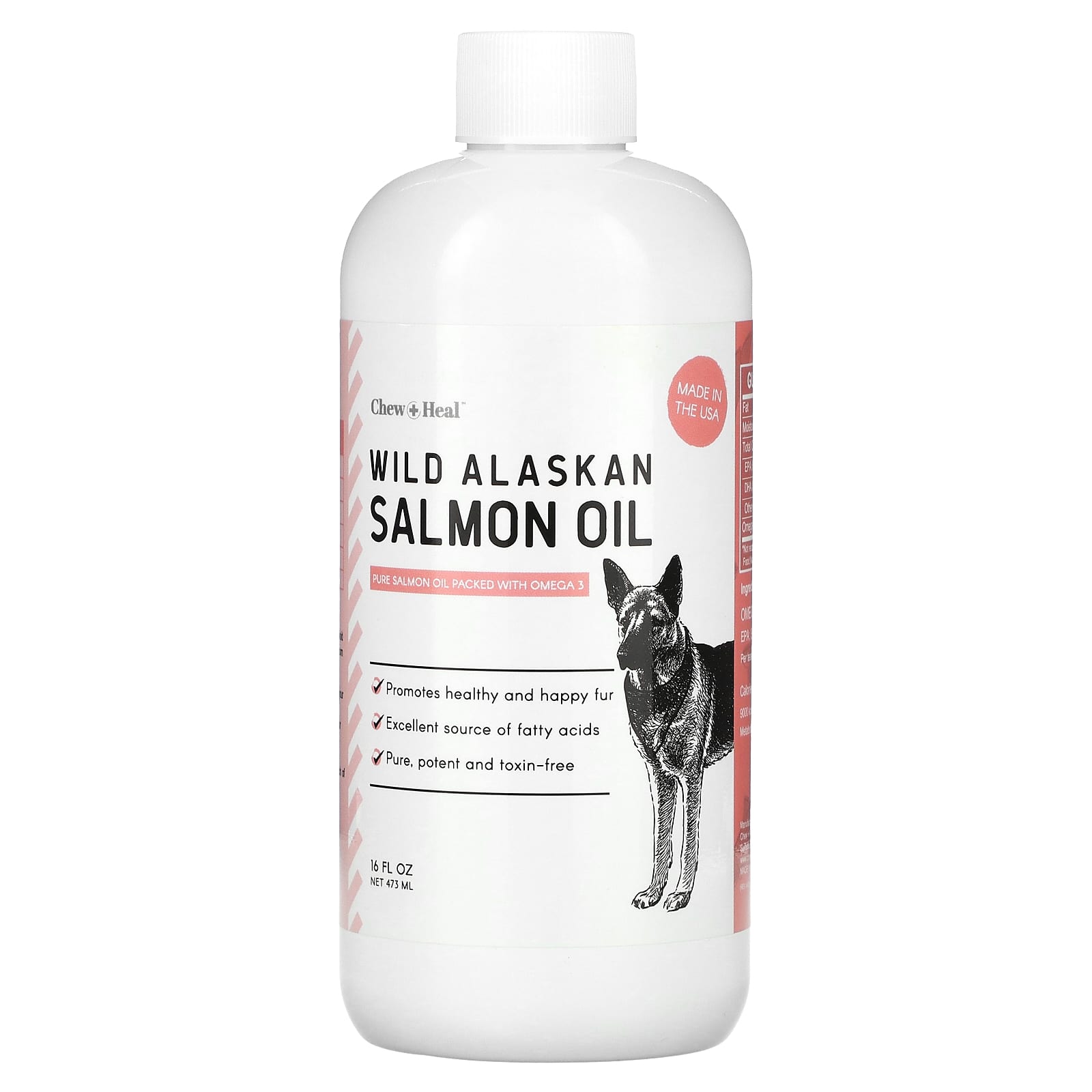 Chew + Heal-Wild Alaskan Salmon Oil-For Dogs-16 fl oz (473 ml)