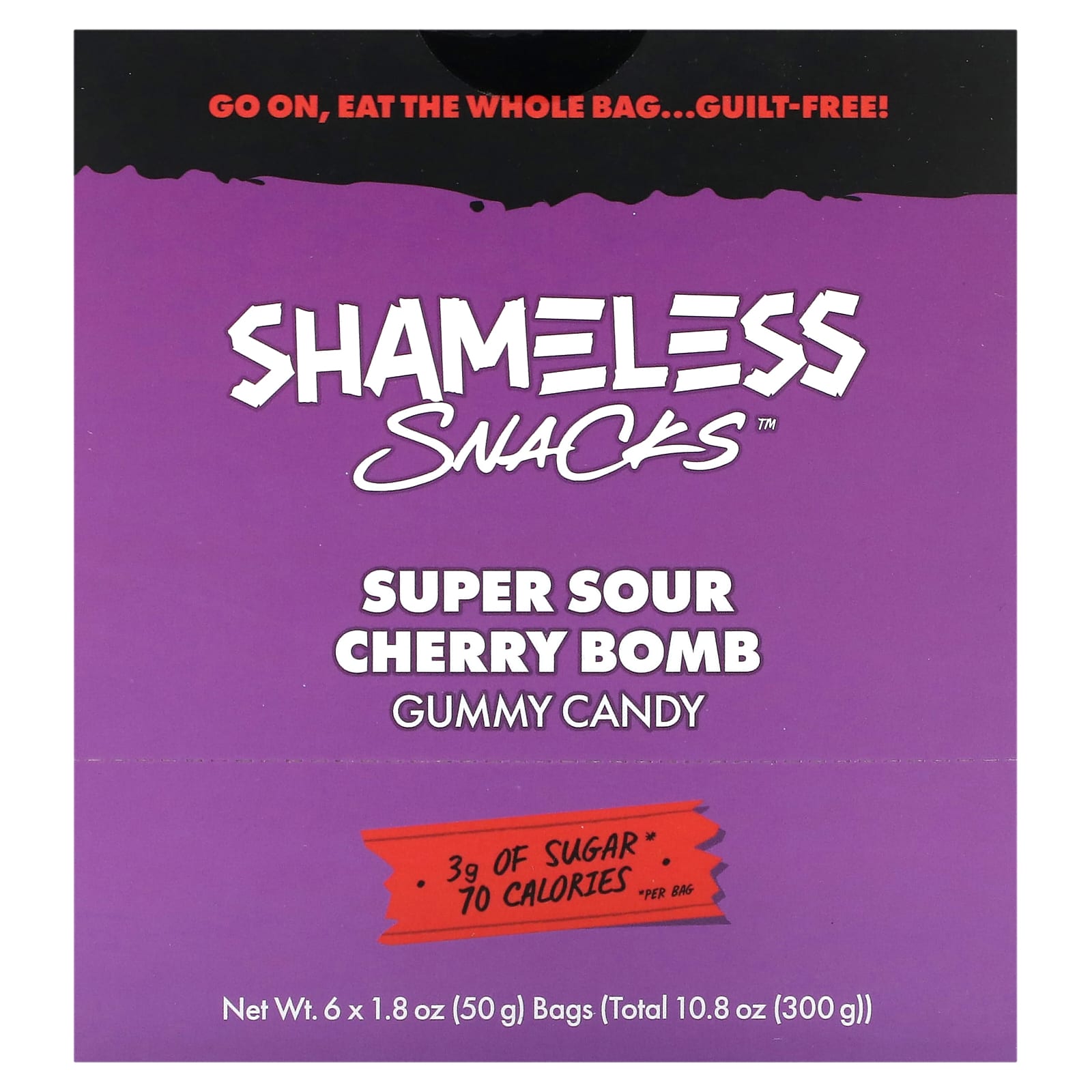 Shameless Snacks-Super Sour Gummy Candy-Cherry Bomb-6 Bags-1.8 oz (50 g) Each